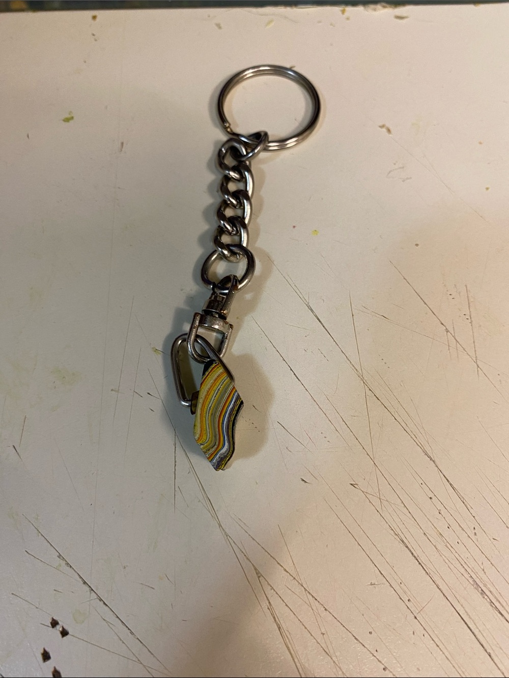 Striped Yellow fordite Wave Keychain Charm